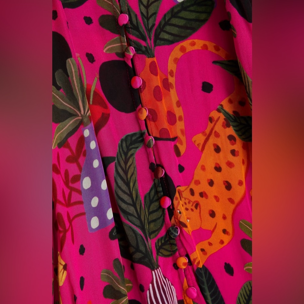 FARM RIO Pop Leopards Long Sleeves Dress Pink Viscose Sz M - Picture 4 of 16